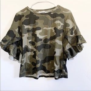 ZARA Green Camo Short Sleeve Blouse